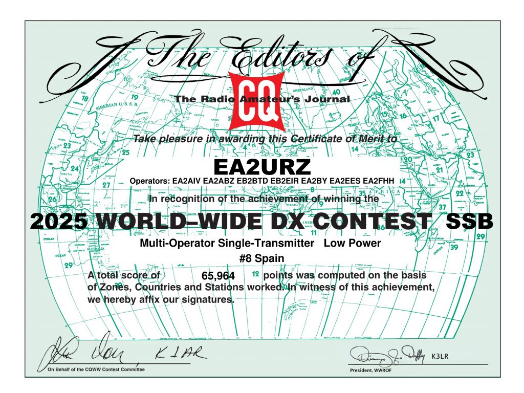 Certificación de participación en CQ World Wide DX Contest 2025